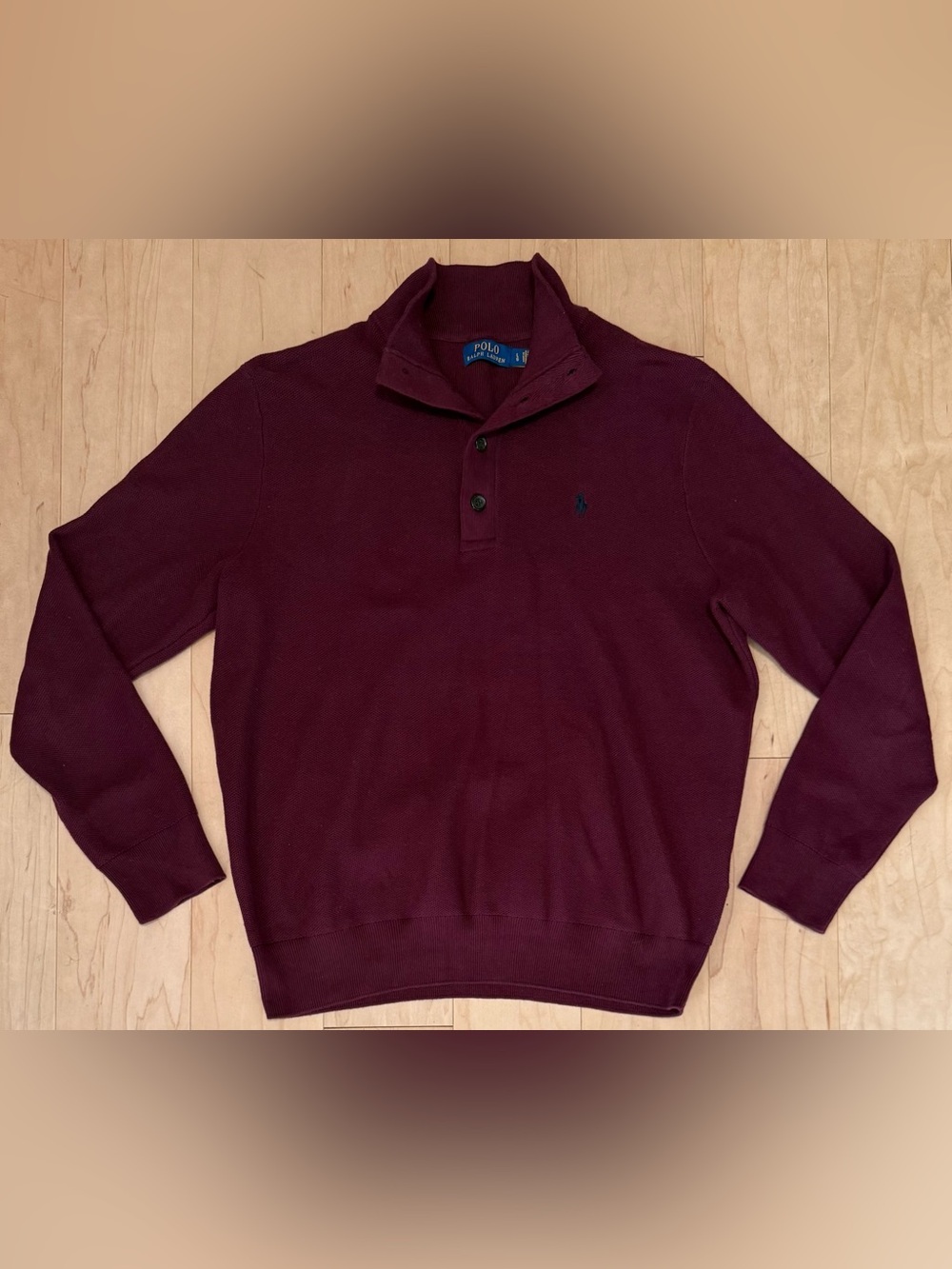 Polo Ralph Lauren Mesh-Knit Cotton Mockneck Sweater Burgundy Red Men’s Large